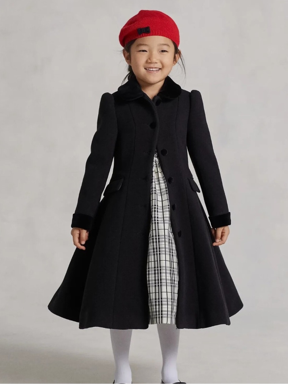 Ralph Lauren Girls Black Wool Princess Coat 24M Italy Velvet Collar NWOT